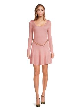 No Boundaries Dusty Pink Long Sleeve Scoop Neck Knit Dress